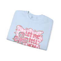 Let Me Tell You About My Jesus, Pink and Green – Gildan Heavy Blend | Trendy Women’s Soft Sweatshirt. Direct to Garment. Printed & Shipped in the USA. Unisex Sizes.