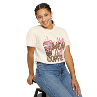 Half Mom Half Coffee. Cute Leopard Print Coffee Design - Comfort Colors | Trendy Women's T-Shirt. Direct to Garment. Printed & Shipped in the USA. Unisex Sizes.