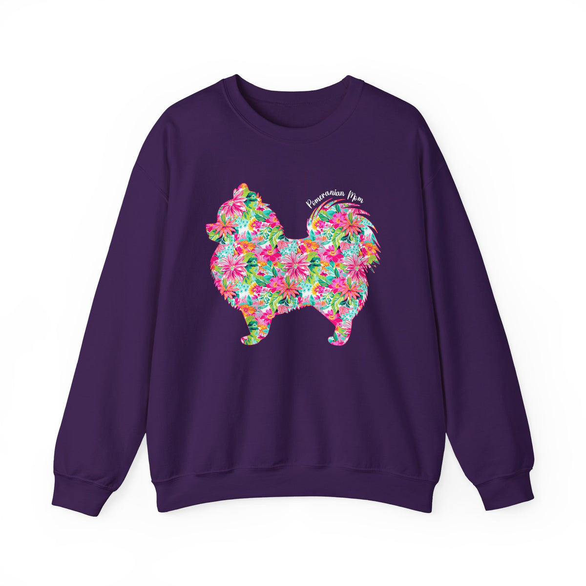 Pomeranian Mom, Floral – Gildan Heavy Blend | Trendy Women’s Soft Sweatshirt. Direct to Garment. Printed & Shipped in the USA. Unisex Sizes.