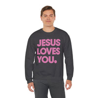 Jesus Loves You – Gildan Heavy Blend | Trendy Women’s and Men's Soft Sweatshirt. Direct to Garment. Printed & Shipped in the USA. Unisex Sizes.