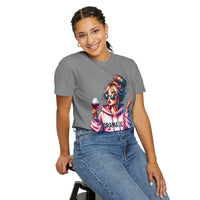 Dramatic Girl With Wine Messy Bun Peace Sign  - Comfort Colors | Trendy Women's T-Shirt. Direct to Garment. Printed & Shipped in the USA. Unisex Sizes.