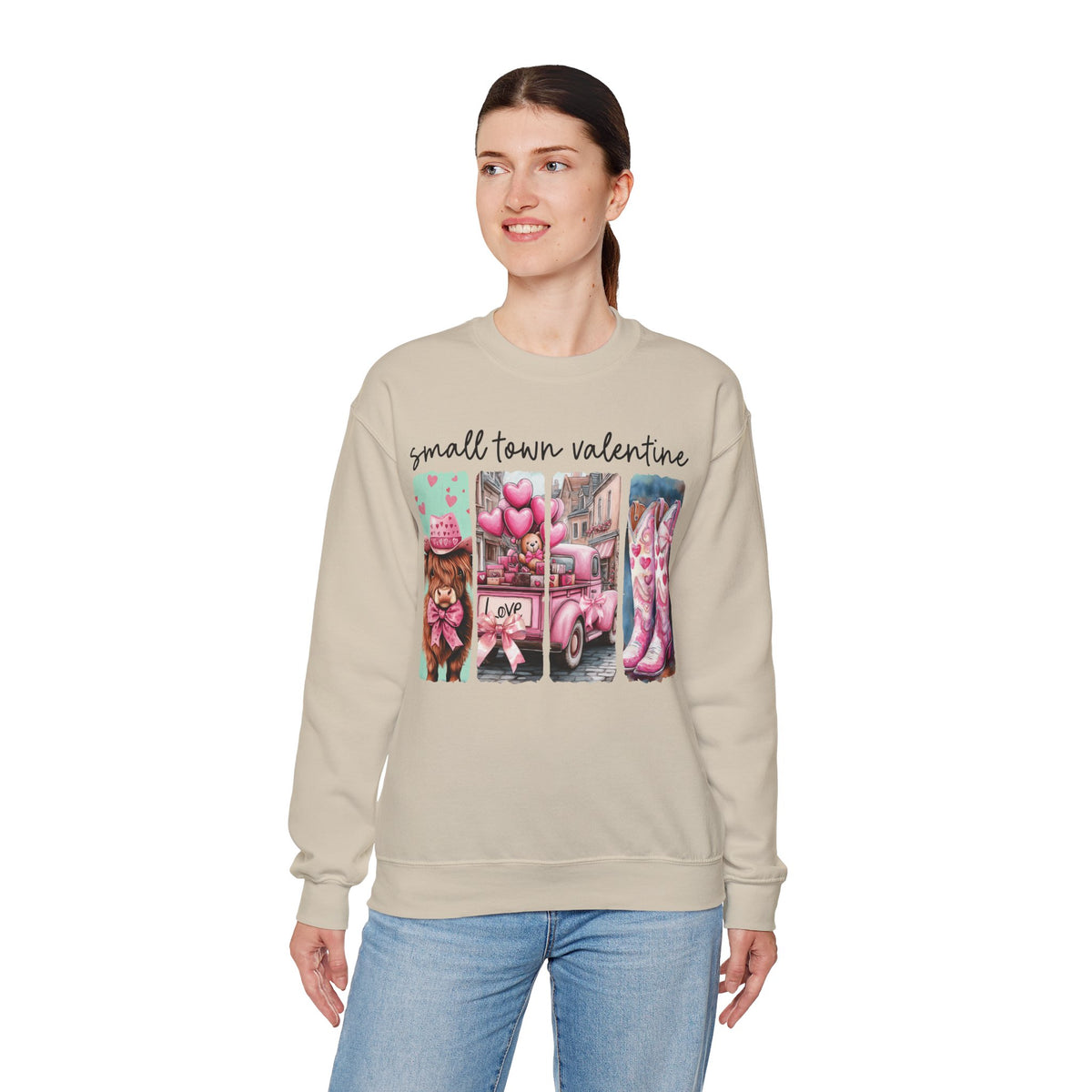 Small Town Valentine – Gildan Heavy Blend | Trendy Women’s Soft Sweatshirt. Direct to Garment. Printed & Shipped in the USA. Unisex Sizes.