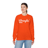 Wranglin' Kids Funny Mom Dad – Gildan Heavy Blend | Trendy Women’s and Men's Soft Sweatshirt. Direct to Garment. Printed & Shipped in the USA. Unisex Sizes.