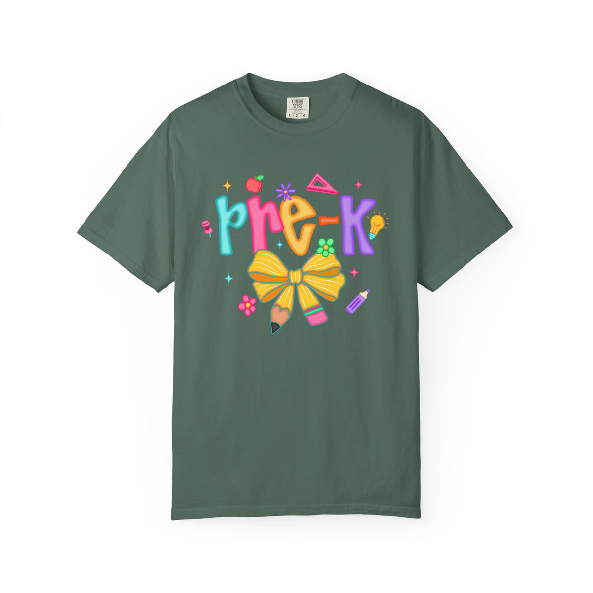 Coquette Pre-K Pencil Bow - Comfort Colors | Trendy Women's T-Shirt. Direct to Garment. Printed & Shipped in the USA. Unisex Sizes.
