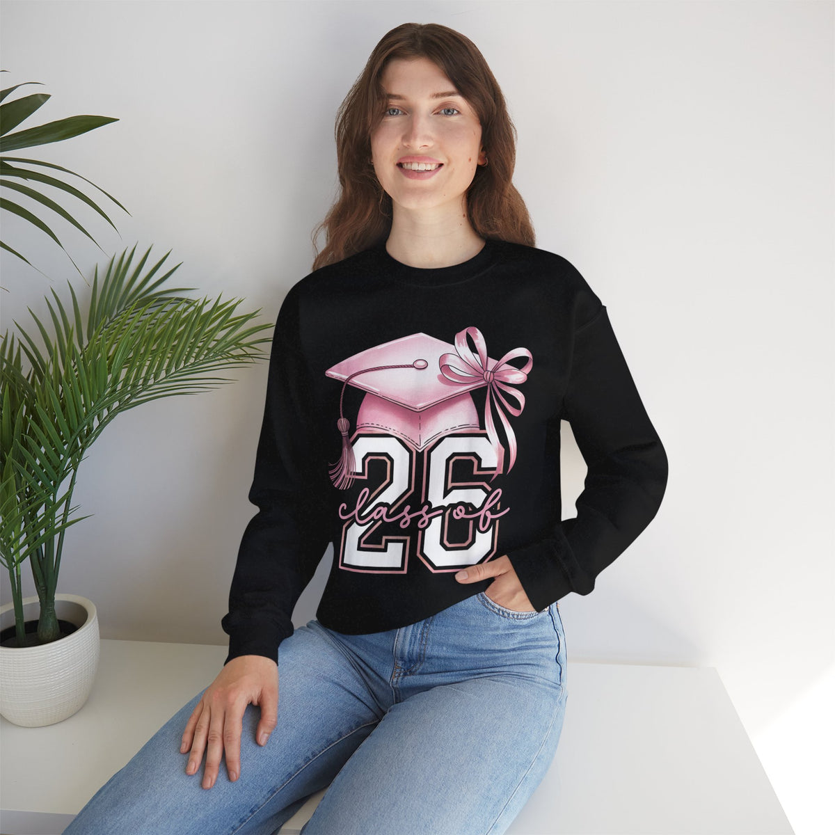 Pink Coquette, Class of 2026 26 Graduation, Pink Cap – Gildan Heavy Blend | Trendy Women’s Soft Sweatshirt. Direct to Garment. Printed & Shipped in the USA. Unisex Sizes.