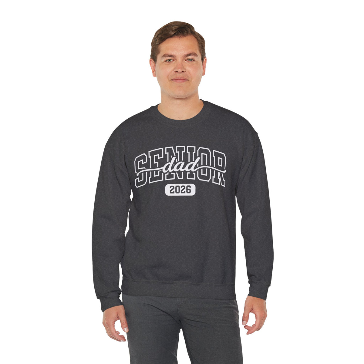 Senior Dad 2026 – Gildan Heavy Blend | Trendy Men's Soft Sweatshirt. Direct to Garment. Printed & Shipped in the USA. Unisex Sizes.