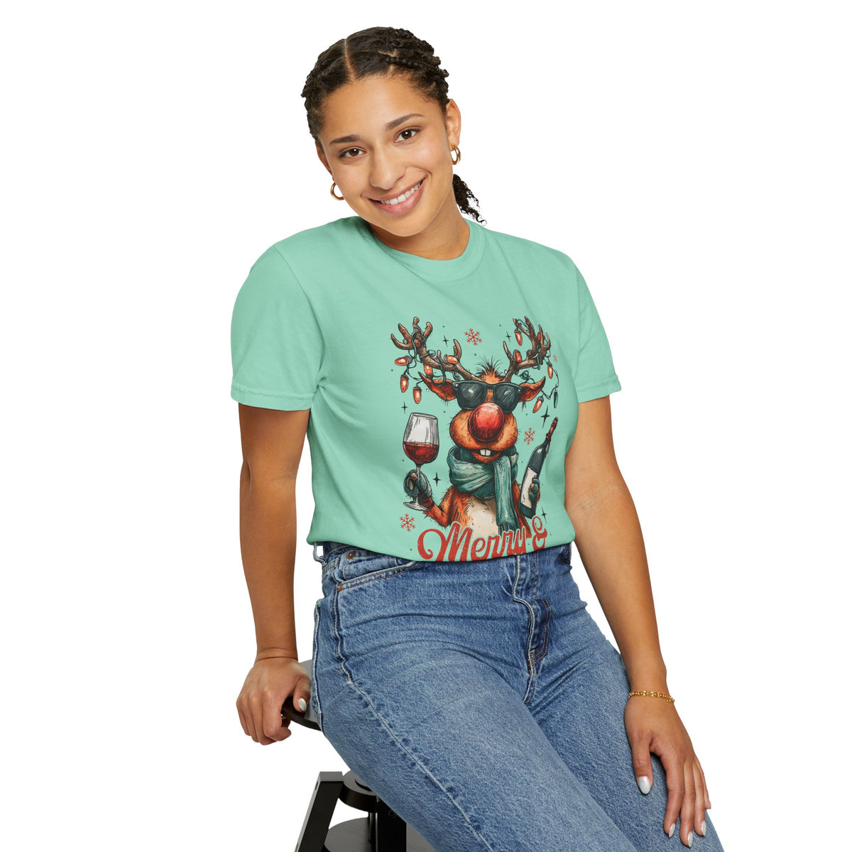 Merry & Mischievous Reindeer - Comfort Colors | Trendy Women's and Men's T-Shirt. Direct to Garment. Printed & Shipped in the USA. Unisex Sizes.
