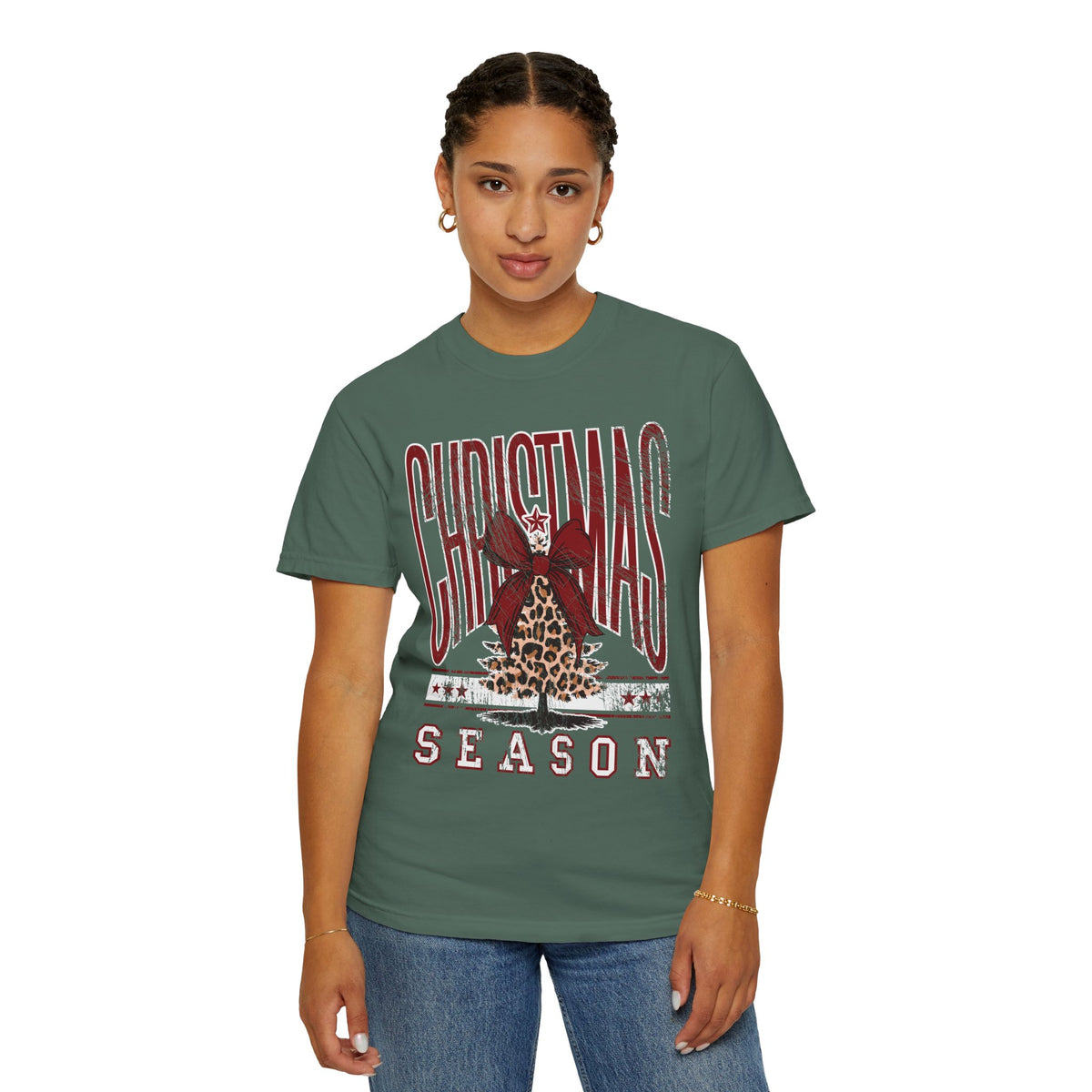 Christmas Season Leopard Tree  - Comfort Colors | Trendy Women's T-Shirt. Direct to Garment. Printed & Shipped in the USA. Unisex Sizes.