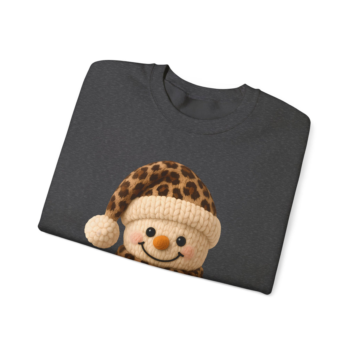 Cute Leopard Faux Knit Snowman Winter – Gildan Heavy Blend | Trendy Women’s Soft Sweatshirt. Direct to Garment. Printed & Shipped in the USA. Unisex Sizes.