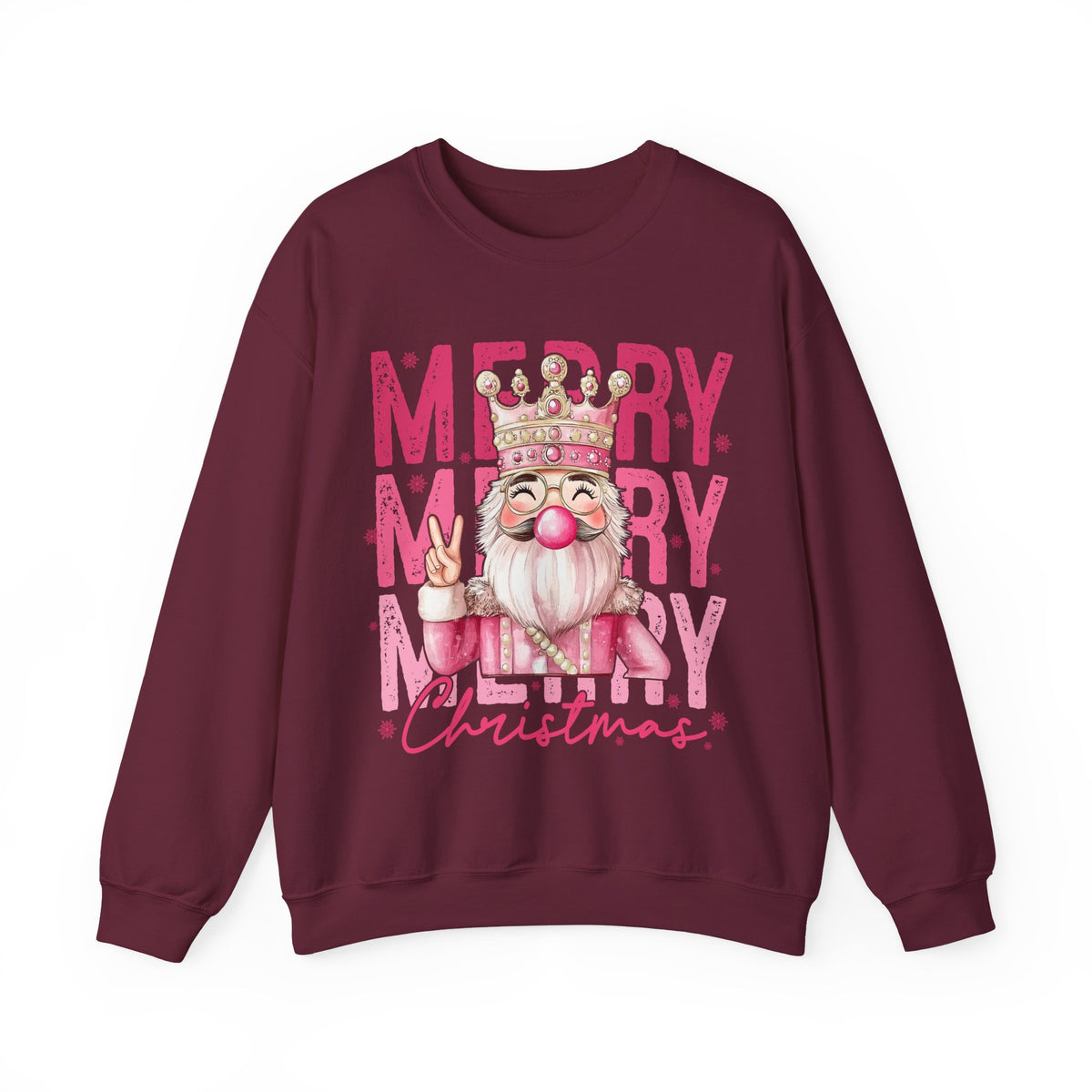 Merry Christmas - Cute Pink Bubblegum Nutcracker – Gildan Heavy Blend | Trendy Women’s Soft Sweatshirt. Direct to Garment. Printed & Shipped in the USA. Unisex Sizes.