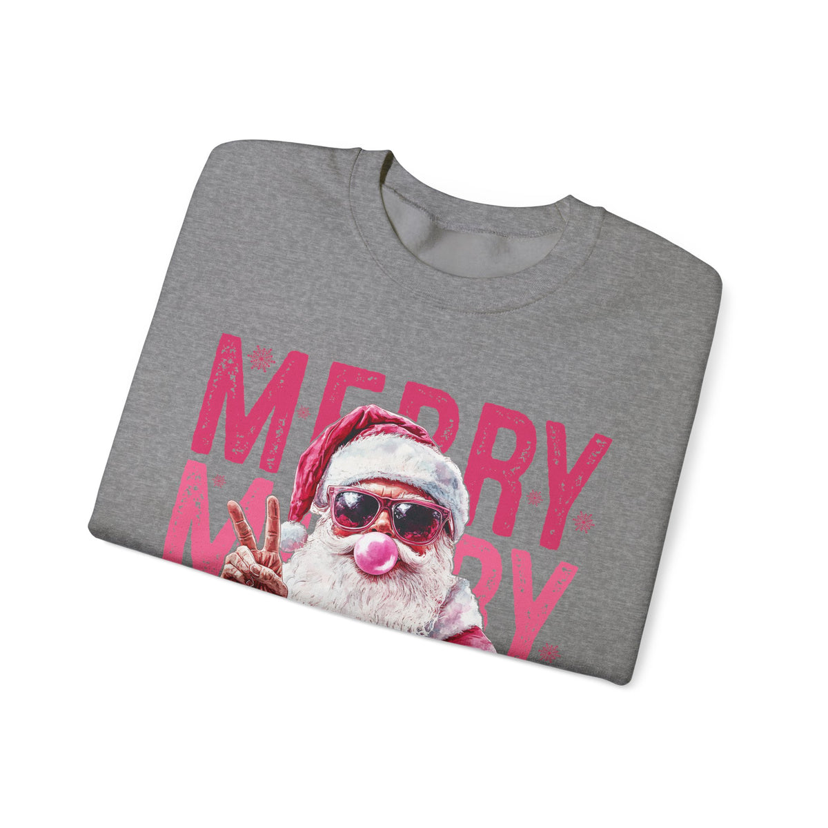 Pink Merry Christmas Bubblegum Santa – Gildan Heavy Blend | Trendy Women’s Soft Sweatshirt. Direct to Garment. Printed & Shipped in the USA. Unisex Sizes.