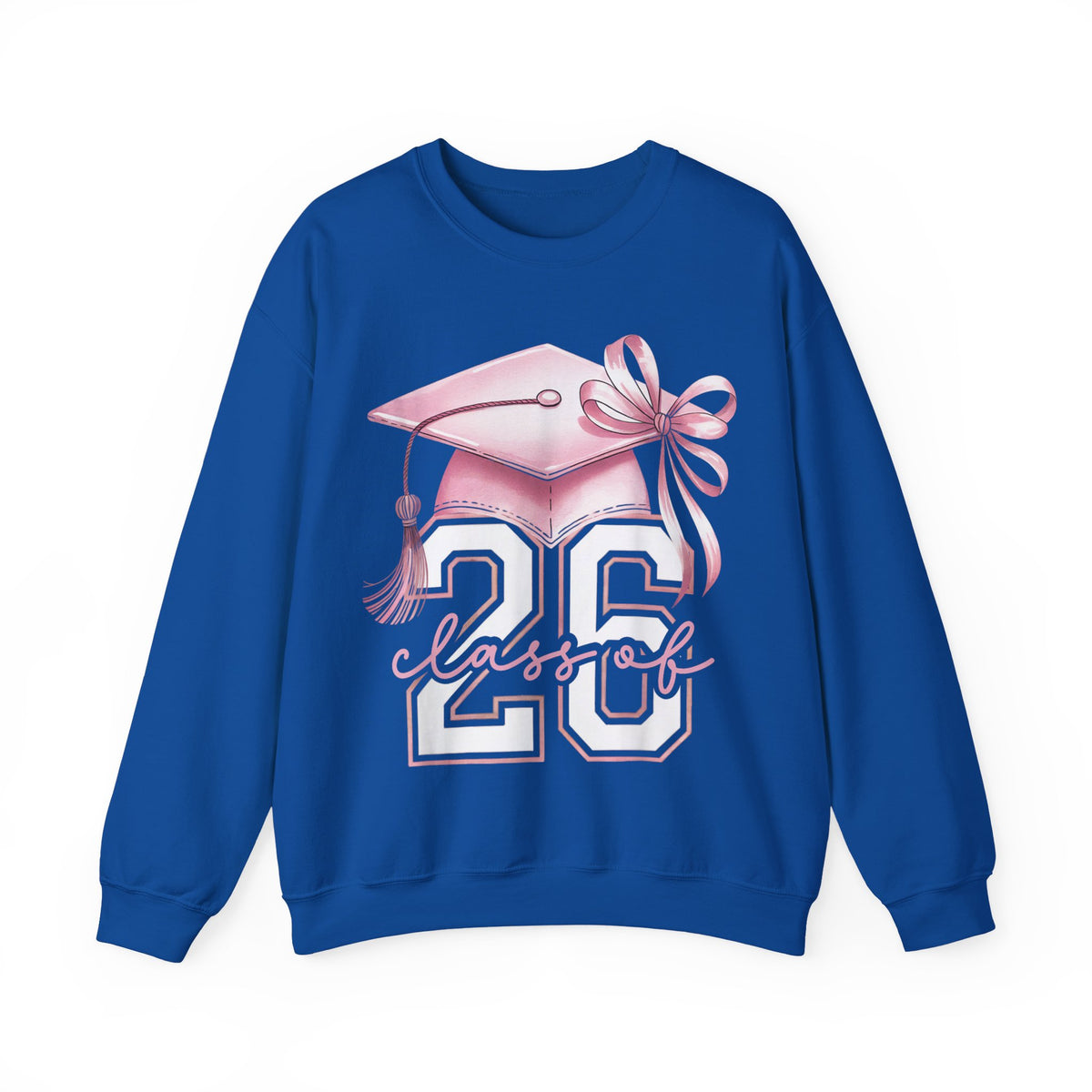 Pink Coquette, Class of 2026 Graduation Cap – Gildan Heavy Blend | Trendy Women’s Soft Sweatshirt. Direct to Garment. Printed & Shipped in the USA. Unisex Sizes.