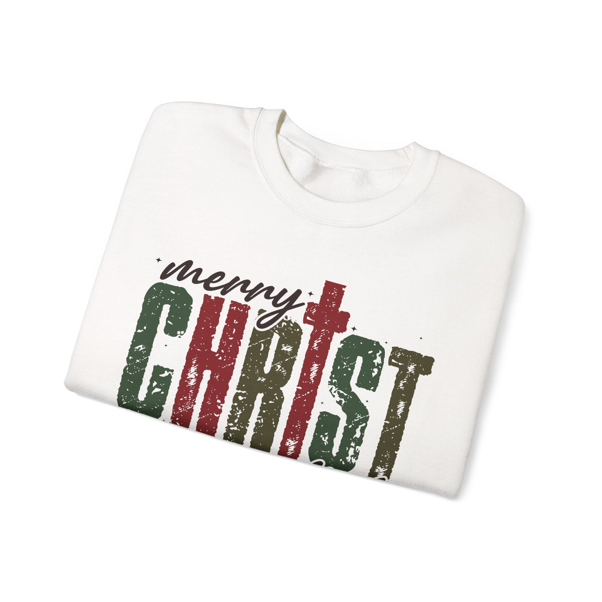 Distressed Merry ChrisTmas Faith Christian – Gildan Heavy Blend | Trendy Women’s Soft Sweatshirt. Direct to Garment. Printed & Shipped in the USA. Unisex Sizes.
