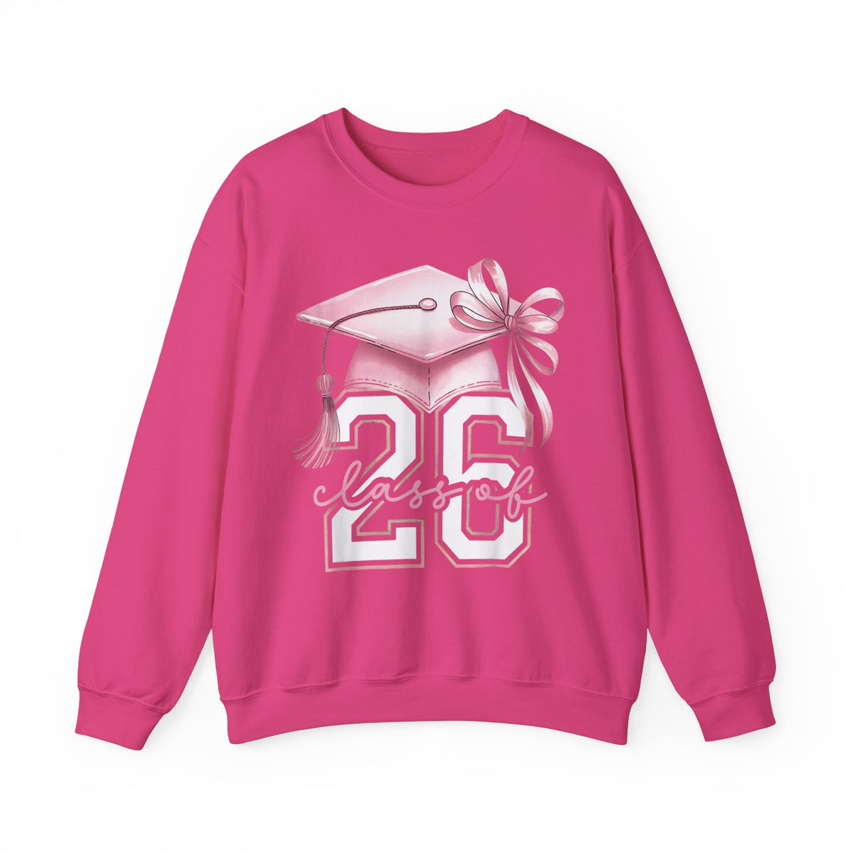 Pink Coquette, Class of 2026 26 Graduation, Pink Cap – Gildan Heavy Blend | Trendy Women’s Soft Sweatshirt. Direct to Garment. Printed & Shipped in the USA. Unisex Sizes.