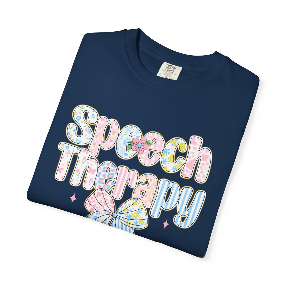 Speech Therapy - Pink Blue Coquette - Comfort Colors | Trendy Women's T-Shirt. Direct to Garment. Printed & Shipped in the USA. Unisex Sizes.