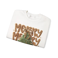 Merry Merry Merry Christmas, Faux Latch Hook Yarn – Gildan Heavy Blend | Trendy Women’s Soft Sweatshirt. Direct to Garment. Printed & Shipped in the USA. Unisex Sizes.