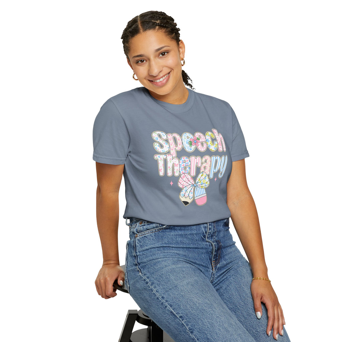 Speech Therapy - Pink Blue Coquette - Comfort Colors | Trendy Women's T-Shirt. Direct to Garment. Printed & Shipped in the USA. Unisex Sizes.