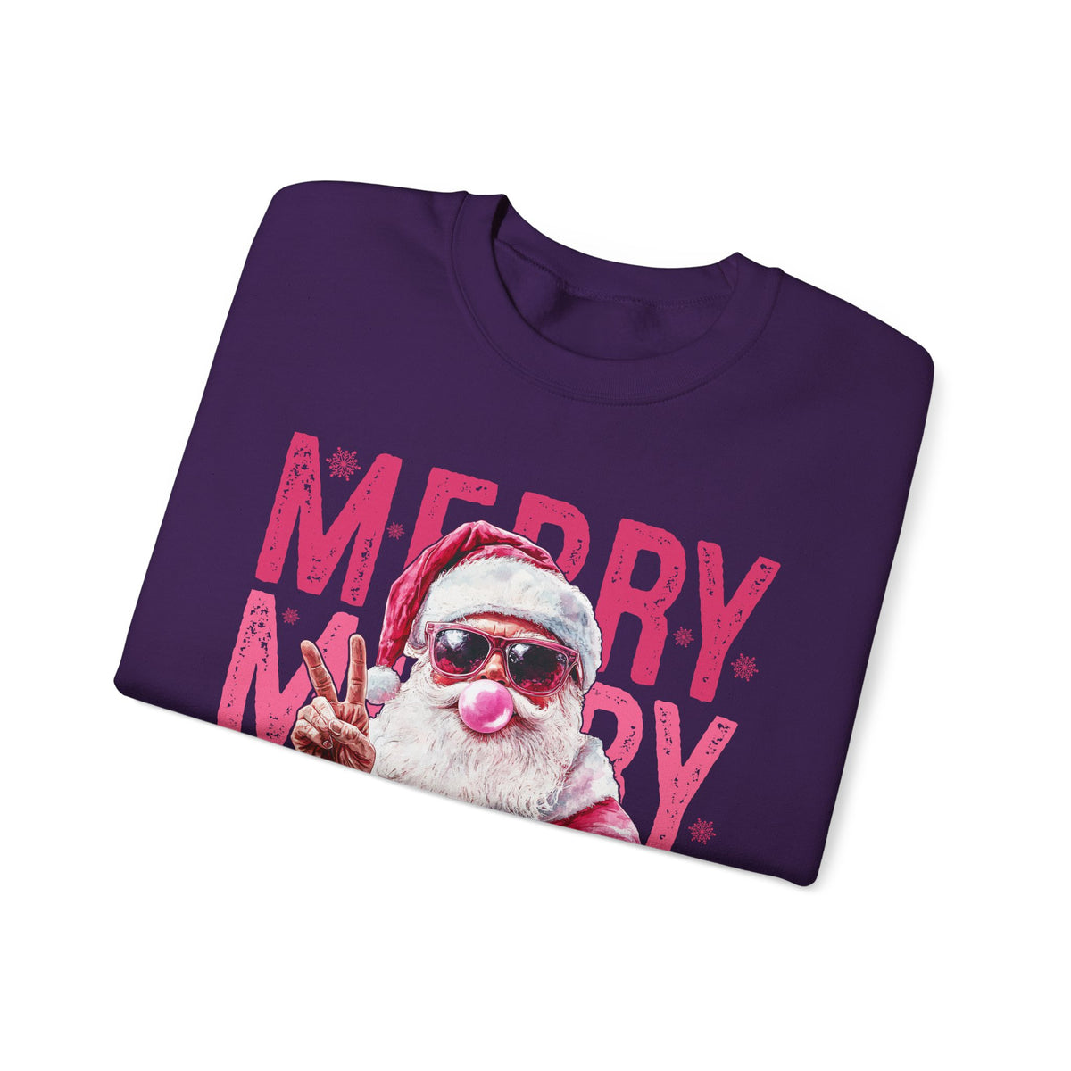 Pink Merry Christmas Bubblegum Santa – Gildan Heavy Blend | Trendy Women’s Soft Sweatshirt. Direct to Garment. Printed & Shipped in the USA. Unisex Sizes.