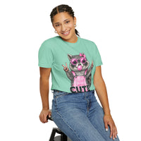 Cute But Feral, Raccoon in Pink Bibs - Comfort Colors | Trendy Women's T-Shirt. Direct to Garment. Printed & Shipped in the USA. Unisex Sizes.