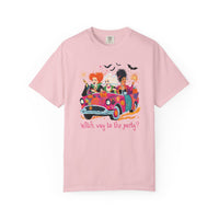 Witch Way to the Party? - Comfort Colors | Trendy Women's T-Shirt. Direct to Garment. Printed & Shipped in the USA. Unisex Sizes.
