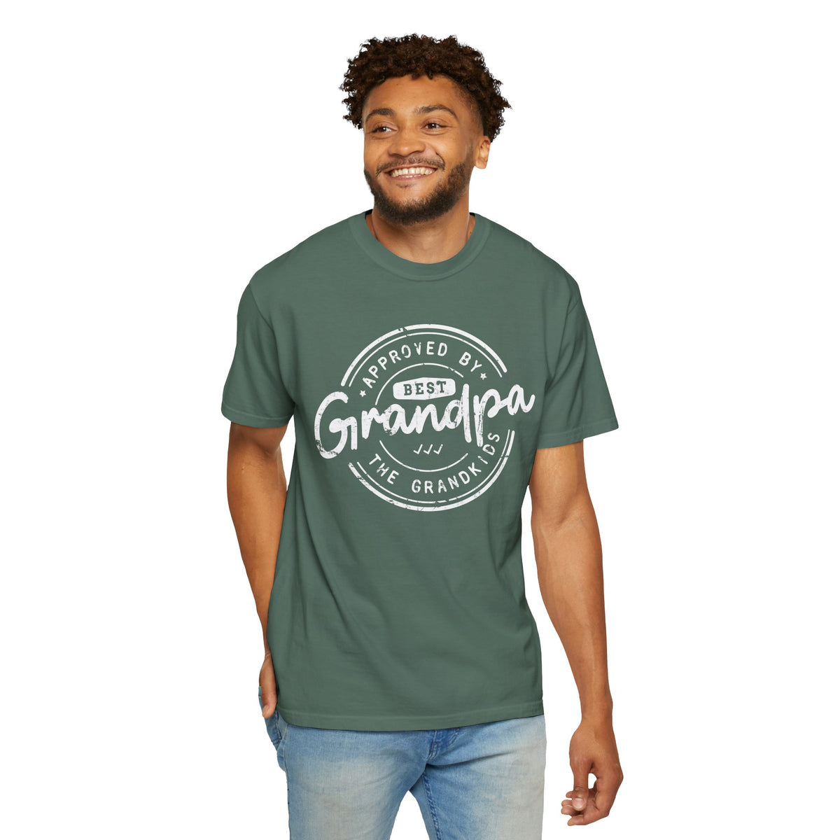 Best Grandpa, Approved by the Grandkids - Comfort Colors | Trendy Men's T-Shirt. Direct to Garment. Printed & Shipped in the USA. Unisex Sizes.