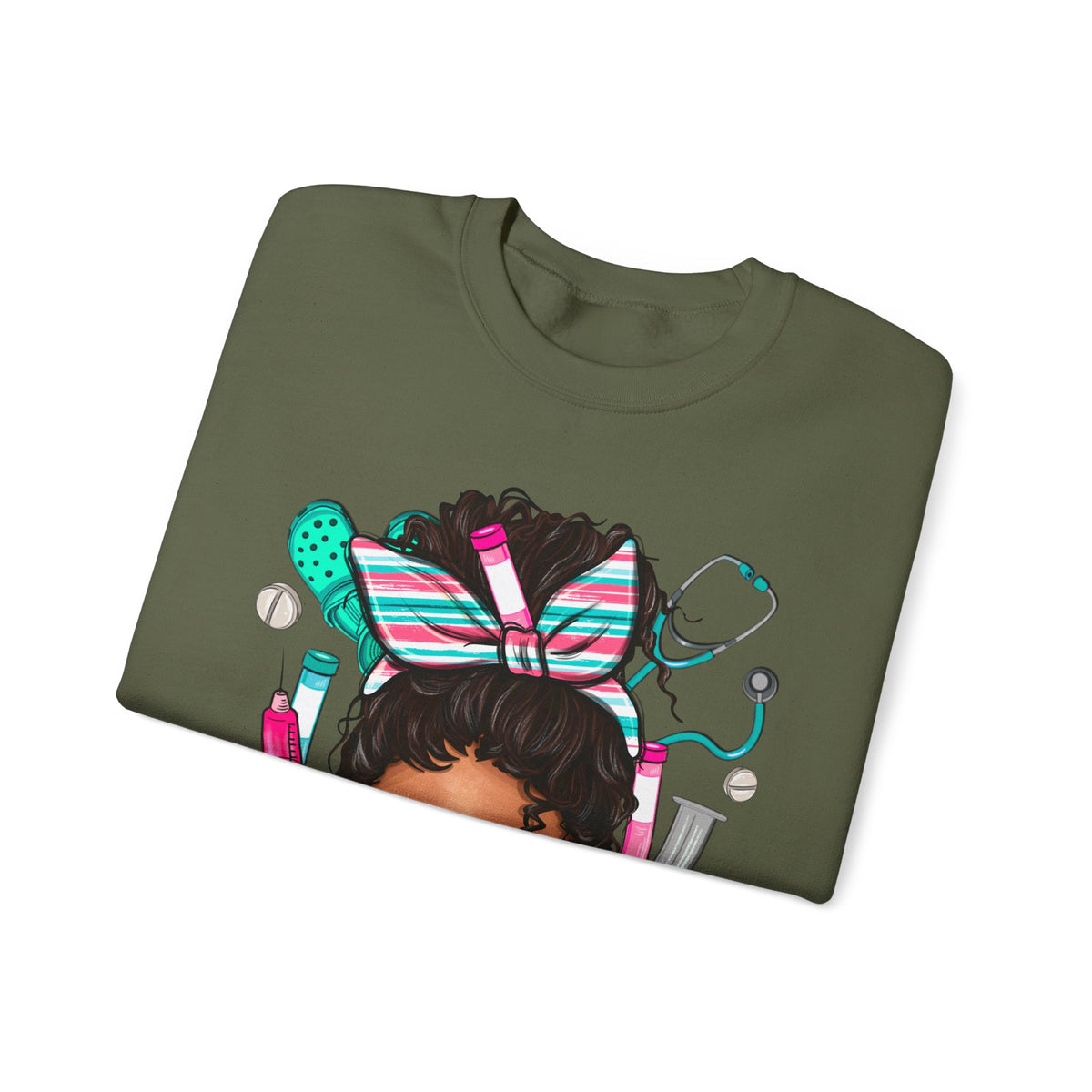 Phlebotomist Life, Messy Bun – Gildan Heavy Blend | Trendy Women’s Soft Sweatshirt. Direct to Garment. Printed & Shipped in the USA. Unisex Sizes.