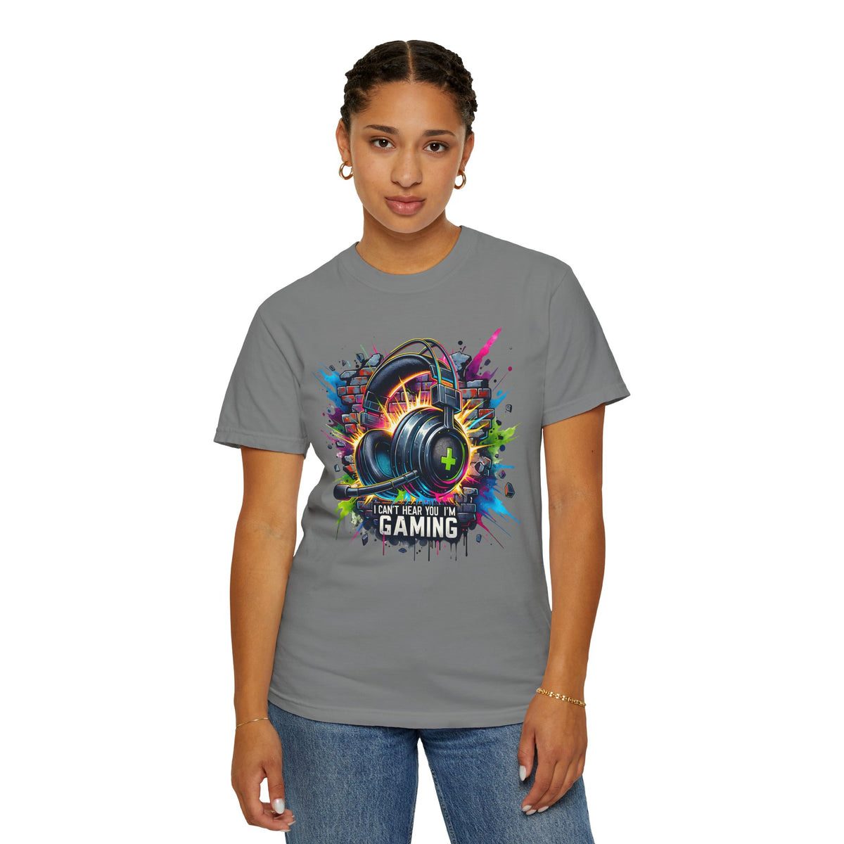 Gaming Headset I Can't Hear You, I'm Gaming - Comfort Colors | Trendy Men's And Women's T-Shirt. Direct to Garment. Printed & Shipped in the USA. Unisex Sizes.