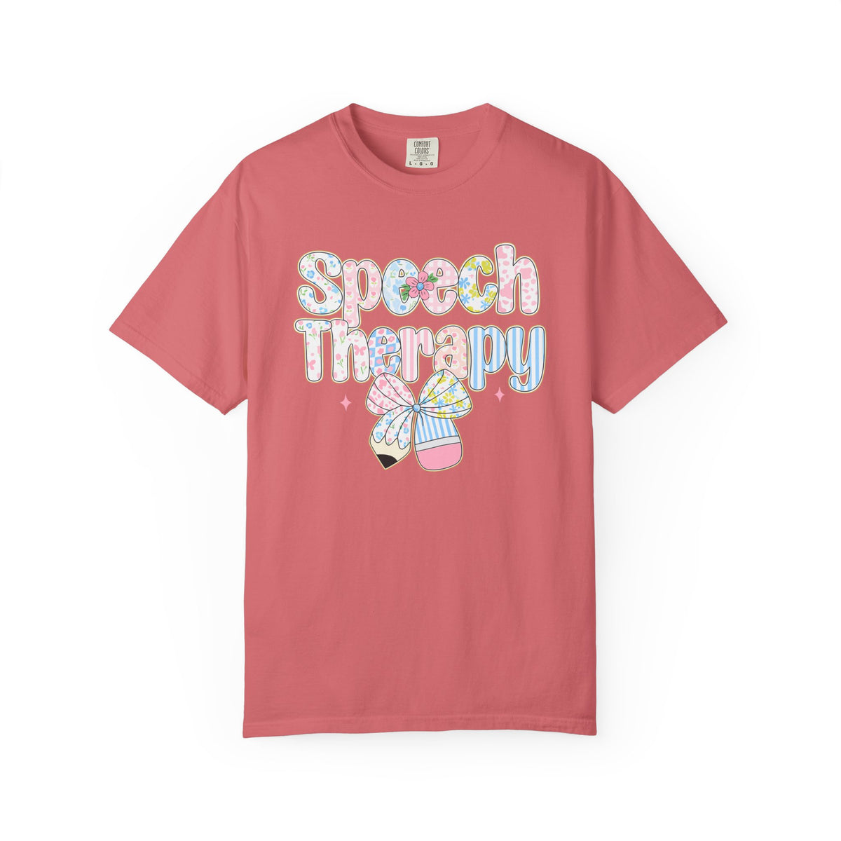 Speech Therapy - Pink Blue Coquette - Comfort Colors | Trendy Women's T-Shirt. Direct to Garment. Printed & Shipped in the USA. Unisex Sizes.