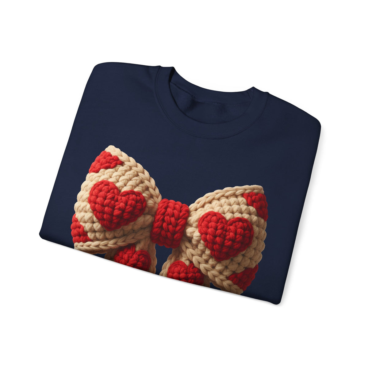 Faux Crochet Valentine Bow – Gildan Heavy Blend | Trendy Women’s Soft Sweatshirt. Direct to Garment. Printed & Shipped in the USA. Unisex Sizes.