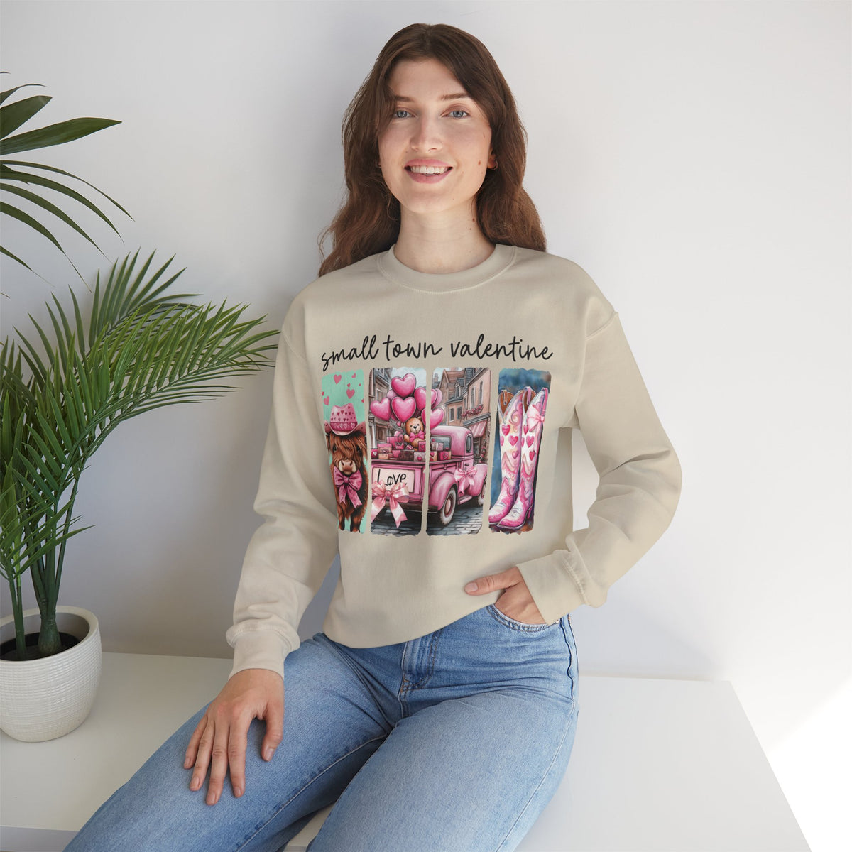 Small Town Valentine – Gildan Heavy Blend | Trendy Women’s Soft Sweatshirt. Direct to Garment. Printed & Shipped in the USA. Unisex Sizes.
