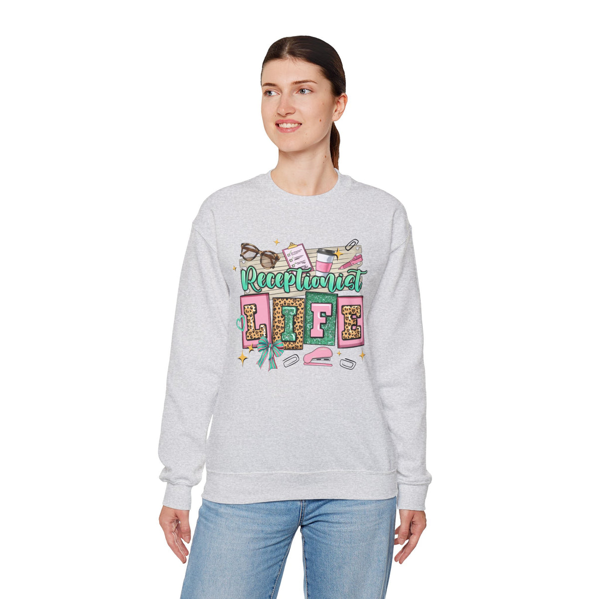 Receptionist Life – Gildan Heavy Blend | Trendy Women’s Soft Sweatshirt. Direct to Garment. Printed & Shipped in the USA. Unisex Sizes.