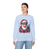 Biker Santa Leather Jacket Bubblegum – Gildan Heavy Blend | Trendy Women’s and Men's Soft Sweatshirt. Direct to Garment. Printed & Shipped in the USA. Unisex Sizes.