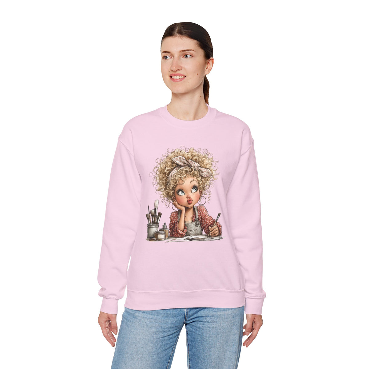 Cute Artist Curly Girl – Gildan Heavy Blend | Trendy Women’s Soft Sweatshirt. Direct to Garment. Printed & Shipped in the USA. Unisex Sizes.