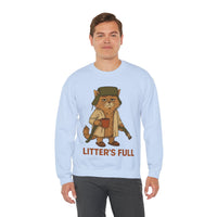 Litter's Full, Funny Cat – Gildan Heavy Blend | Trendy Men's and Women’s Soft Sweatshirt. Direct to Garment. Printed & Shipped in the USA. Unisex Sizes.