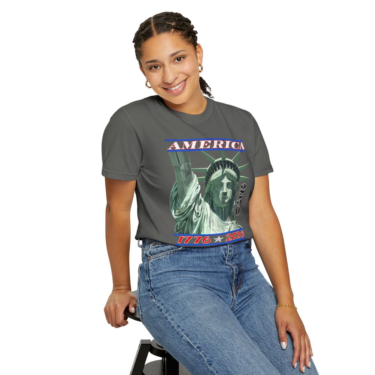 America's 250th Birthday, Statue of Liberty - Comfort Colors | Trendy Men's and Women's T-Shirt. Direct to Garment. Printed & Shipped in the USA. Unisex Sizes.