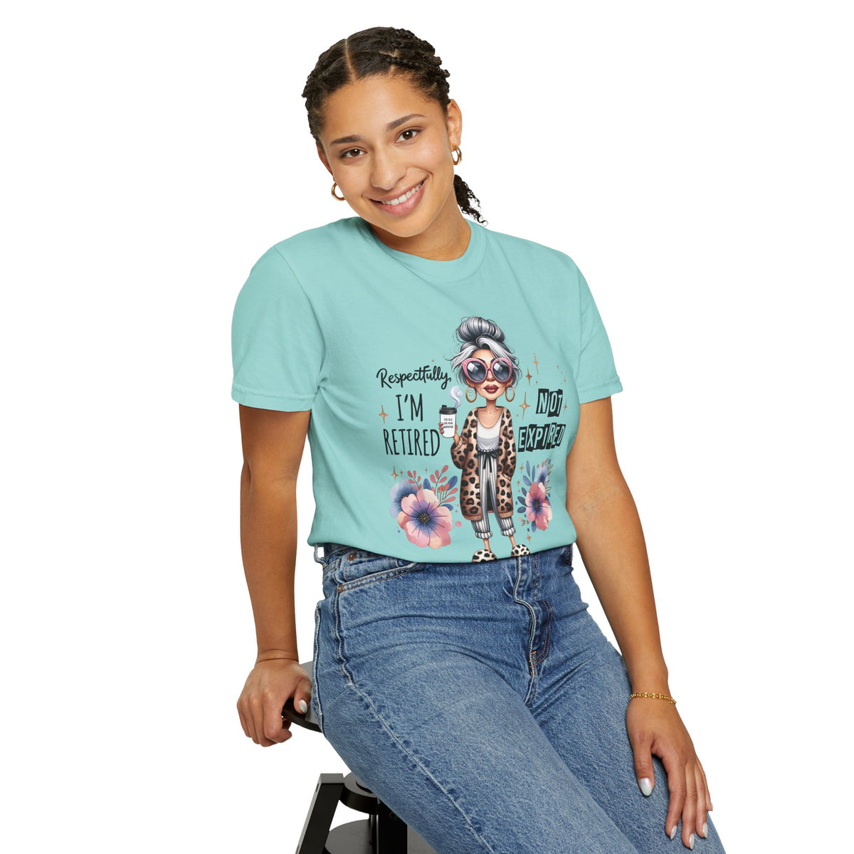 Retired Not Expired, Leopard Funny Grandma - Comfort Colors | Trendy Women's T-Shirt. Direct to Garment. Printed & Shipped in the USA. Unisex Sizes.