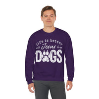 Life is Better With Jesus and My Dogs – Gildan Heavy Blend | Trendy Women’s and Men's Soft Sweatshirt. Direct to Garment. Printed & Shipped in the USA. Unisex Sizes.