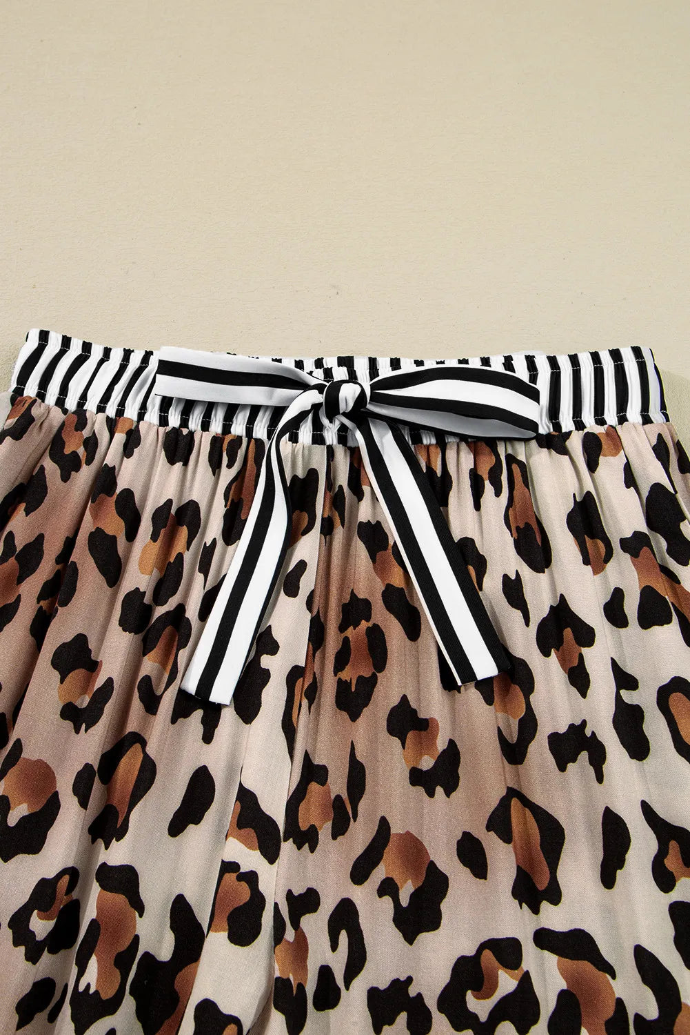 Leopard Print with Black/White Striped Accents 2pc Pants Pajama Set