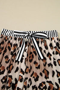 Leopard Print with Black/White Striped Accents 2pc Pants Pajama Set