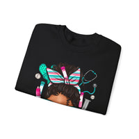 Phlebotomist Life, Messy Bun – Gildan Heavy Blend | Trendy Women’s Soft Sweatshirt. Direct to Garment. Printed & Shipped in the USA. Unisex Sizes.