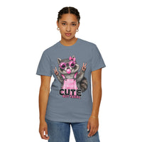 Cute But Feral, Raccoon in Pink Bibs - Comfort Colors | Trendy Women's T-Shirt. Direct to Garment. Printed & Shipped in the USA. Unisex Sizes.