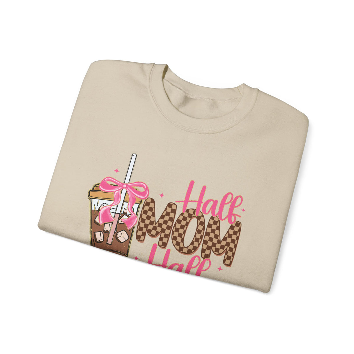 Half Mom Half Coffee, Cute Leopard Print Coffee Design – Gildan Heavy Blend | Trendy Women’s Soft Sweatshirt. Direct to Garment. Printed & Shipped in the USA. Unisex Sizes.