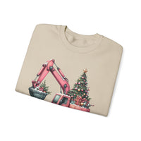 Excavator Merry Christmas Construction – Gildan Heavy Blend | Trendy Women’s Soft Sweatshirt. Direct to Garment. Printed & Shipped in the USA. Unisex Sizes.