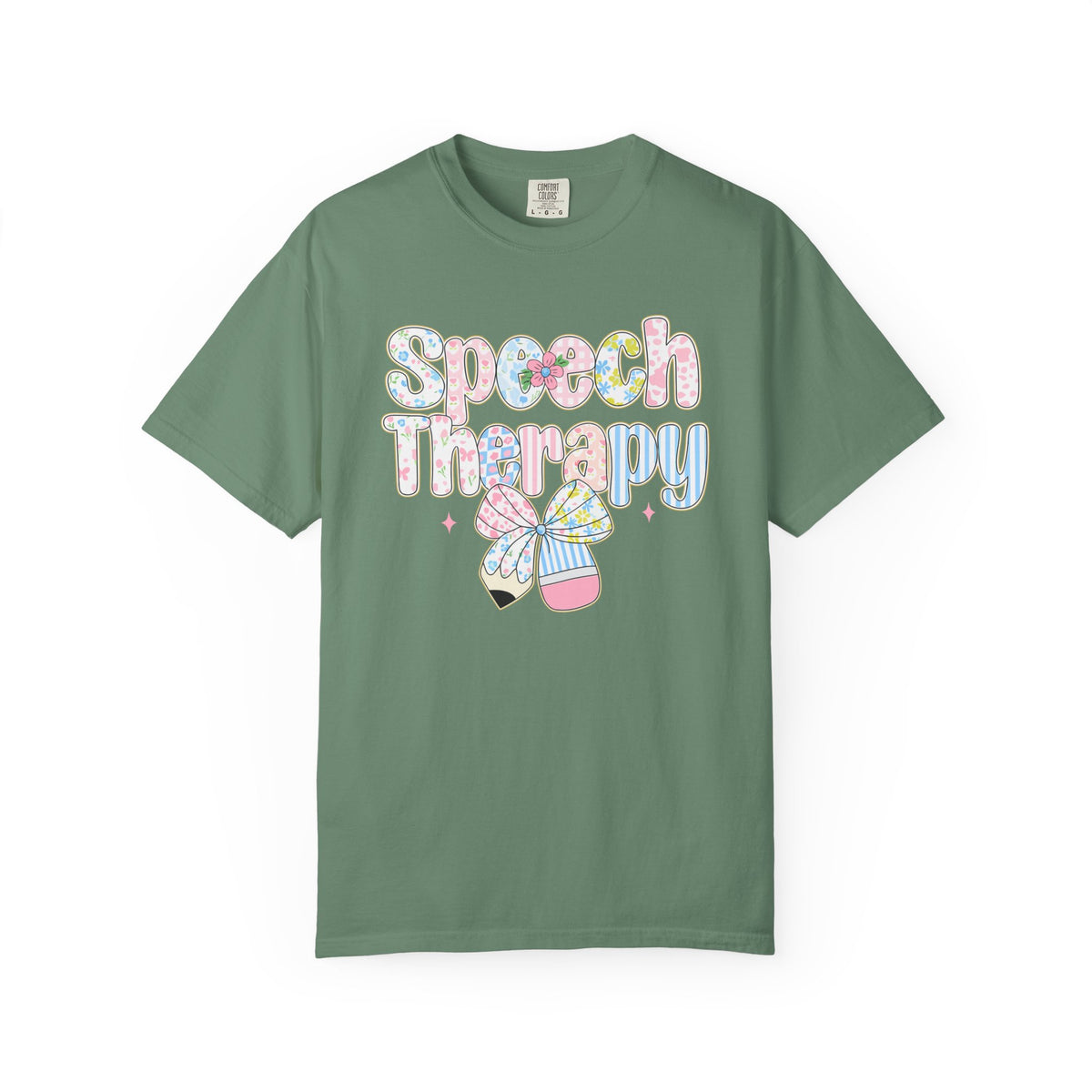 Speech Therapy - Pink Blue Coquette - Comfort Colors | Trendy Women's T-Shirt. Direct to Garment. Printed & Shipped in the USA. Unisex Sizes.