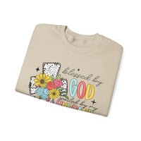 Blessed By God, Spoiled By My Husband, Protected By Both – Gildan Heavy Blend | Trendy Women’s Soft Sweatshirt. Direct to Garment. Printed & Shipped in the USA. Unisex Sizes.