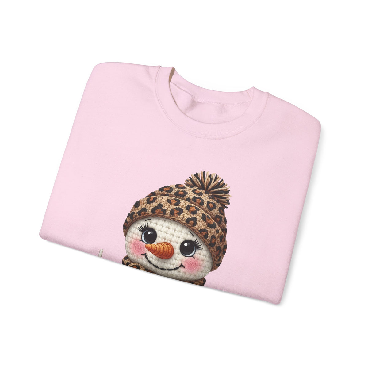 Leopard Snowman - Leopard Purse, Drink, Hat & Scarf – Gildan Heavy Blend | Trendy Women’s Soft Sweatshirt. Direct to Garment. Printed & Shipped in the USA. Unisex Sizes.
