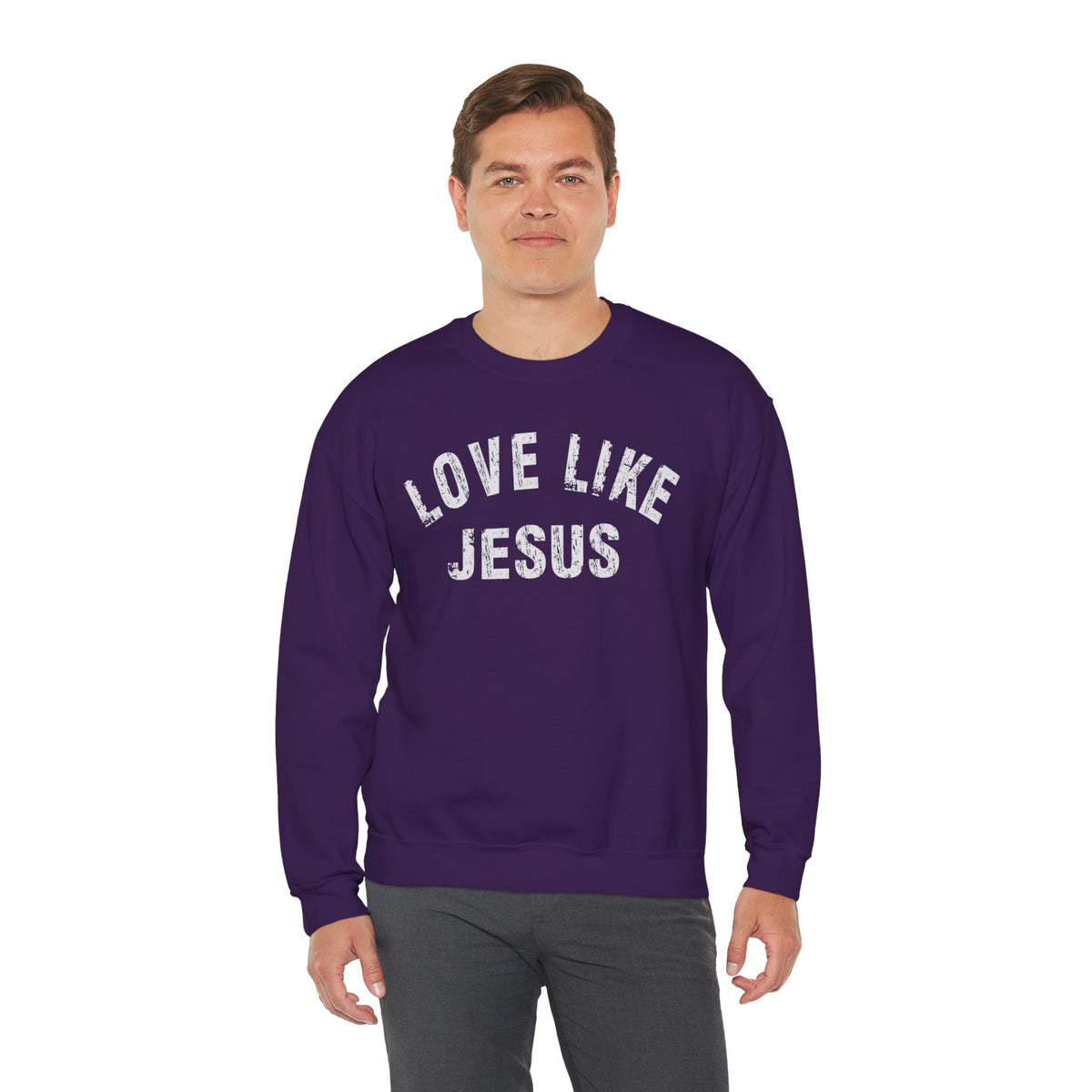 Love Like Jesus - Distressed – Gildan Heavy Blend | Trendy Men's and Women’s Soft Sweatshirt. Direct to Garment. Printed & Shipped in the USA. Unisex Sizes.