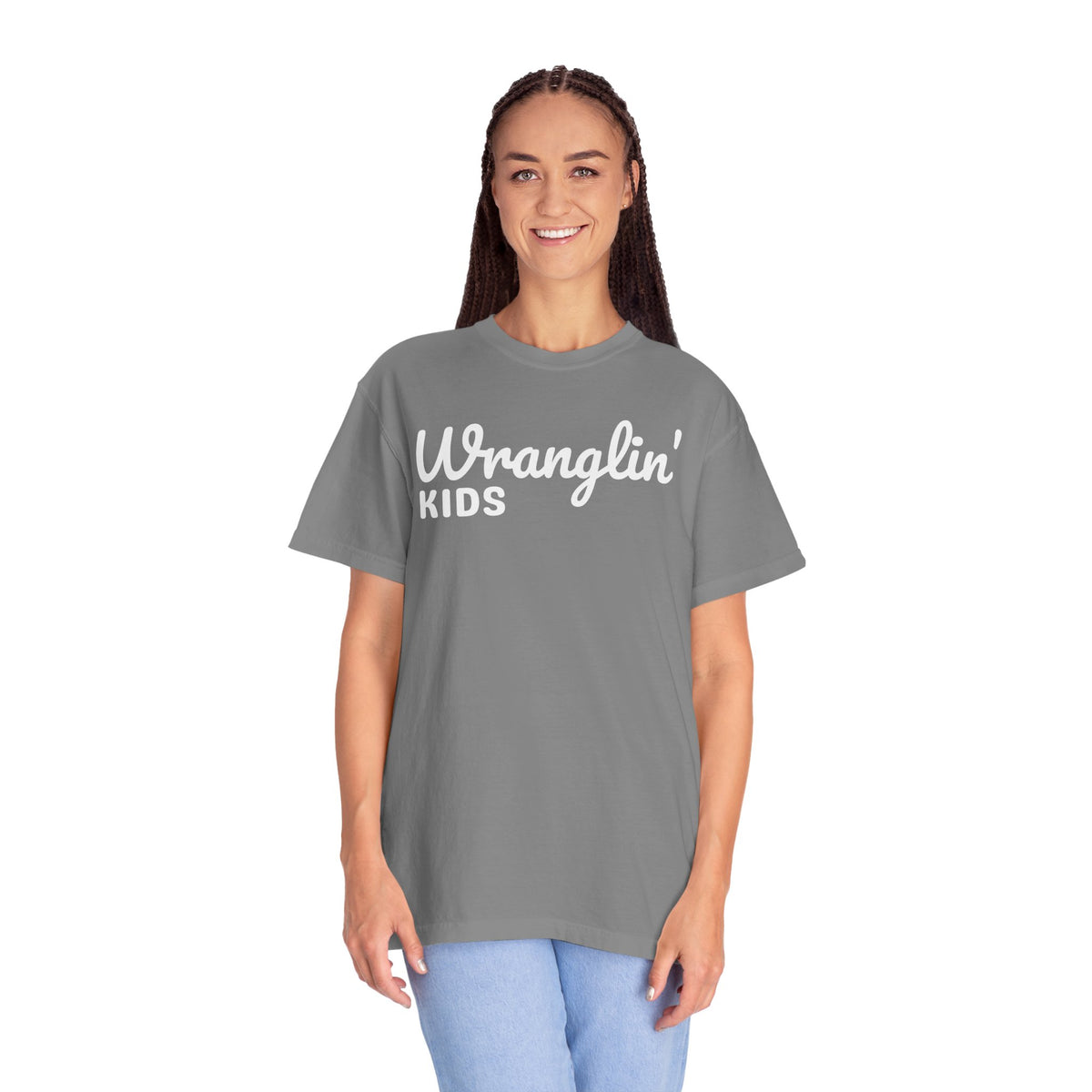 Wranglin' Kids Funny Mom Dad   - Comfort Colors | Trendy Women's and Men's T-Shirt. Direct to Garment. Printed & Shipped in the USA. Unisex Sizes.
