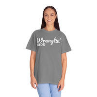 Wranglin' Kids Funny Mom Dad   - Comfort Colors | Trendy Women's and Men's T-Shirt. Direct to Garment. Printed & Shipped in the USA. Unisex Sizes.