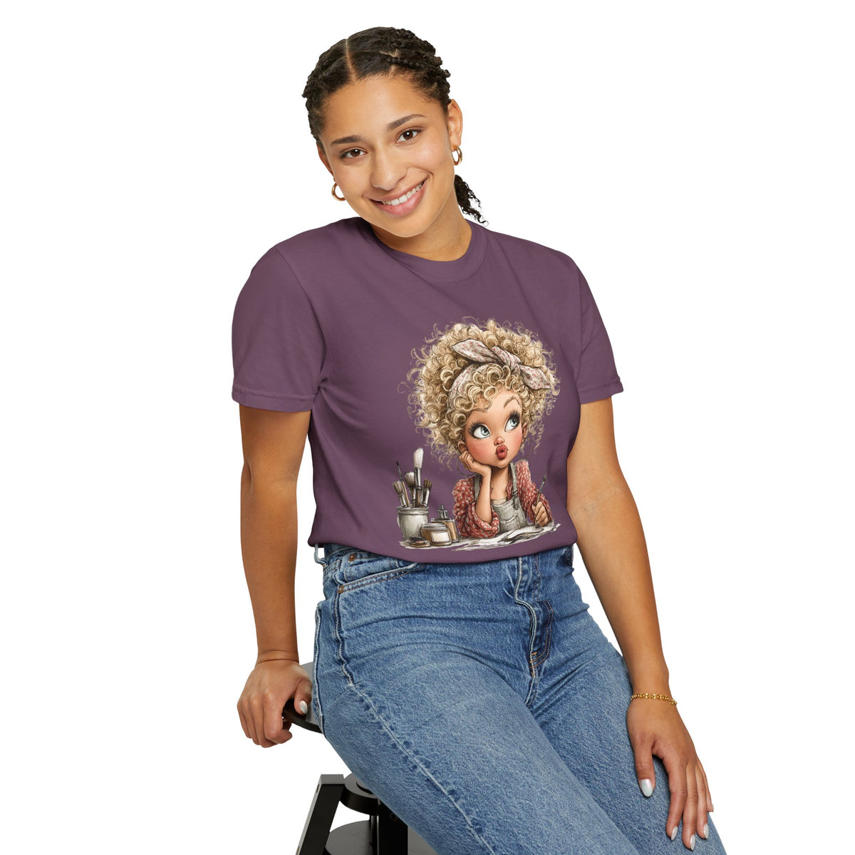 Cute Artist Curly Girl - Comfort Colors | Trendy Women's T-Shirt. Direct to Garment. Printed & Shipped in the USA. Unisex Sizes.
